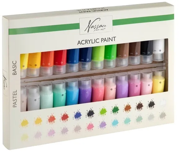 Nassau Acrylic Paint, set with 24 colours of 22 ml.