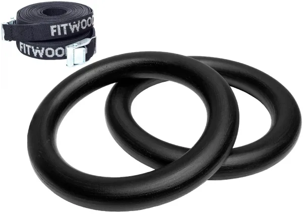 FitWood ULPU MINI Gym Rings 28mm - Black Surface / Black Strap