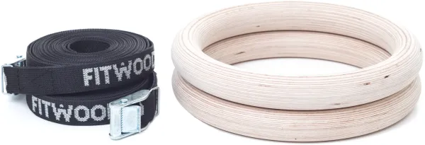 FitWood ULPU Gym Rings 28mm - Wooden Surface / Black Strap