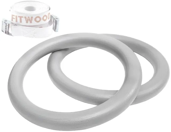 FitWood ULPU Gymnastics Rings 28mm - Grey Surface / White Strap