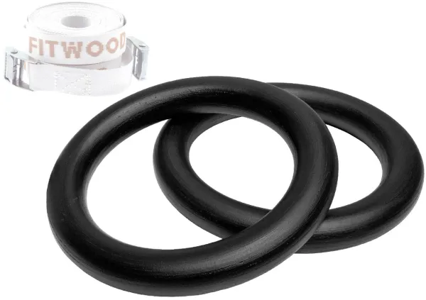 FitWood ULPU MINI Gym Rings 28mm - Black Surface / White Strap