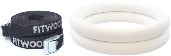FitWood ULPU Gymnastics Rings 28mm - White Surface / Black Strap