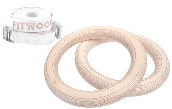FitWood ULPU MINI Gym Rings 28mm - Wooden Surface / White Strap