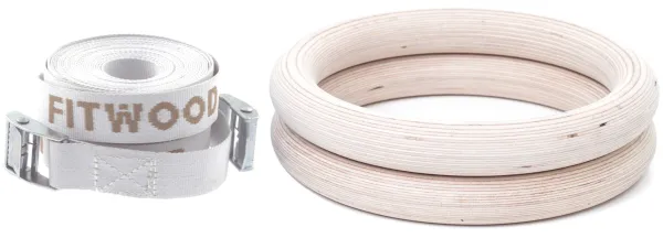 FitWood ULPU Gymnastics Rings 28mm - Wooden Surface / White Strap